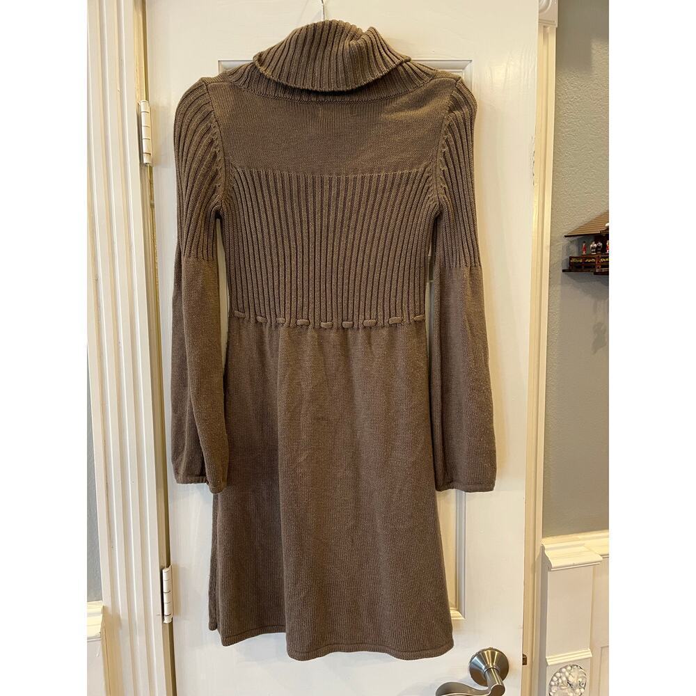 Y2K Brown Ribbed Cowl Neck Sweater Dress Women S Twee Knit Flattering Feminine - Picture 3 of 8